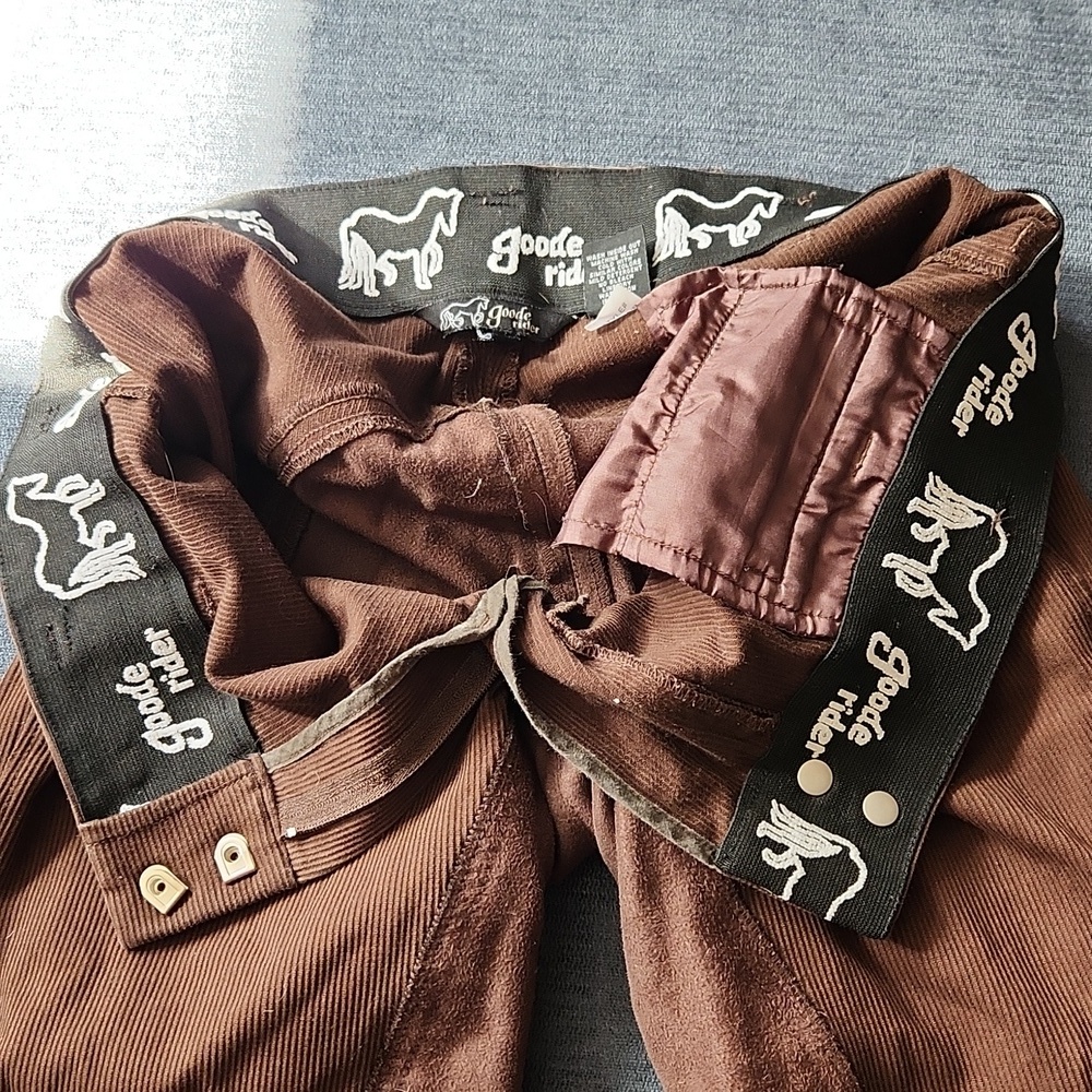 Goode Rider Equestrian Full Seat Brown Corduroy Low Pants Size 30R - Picture 8 of 12
